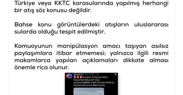 DMM, KKTC Karasularındaki Füze Atışı İddialarını Yalanladı