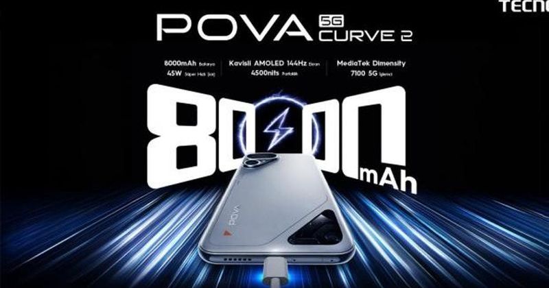 TECNO POVA Curve 2 5G, 8000 mAh Bataryasıyla Gün Boyu Kesintisiz Bağlantı Sağlıyor